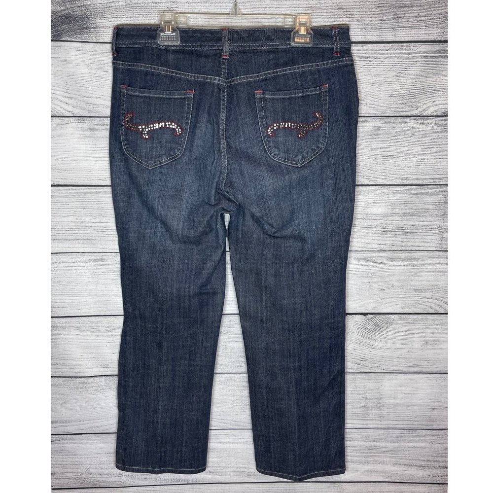 Chico's Platinum Stretch Dark Wash Metal Studded Back Pocket Design Sz 3… - Picture 2 of 9